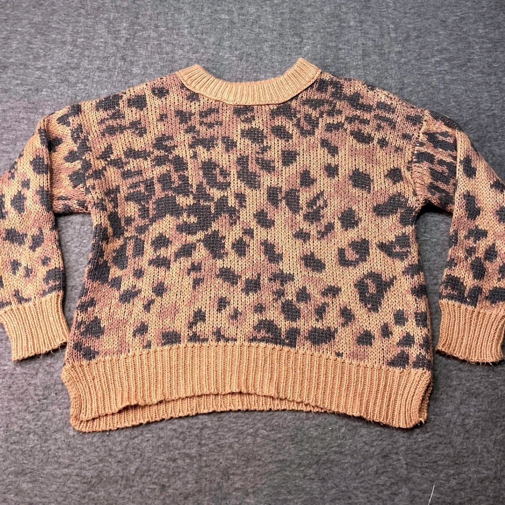 Aerie Sweater Women Small Leopard Print Ribbed Cuffs Casual Trendy Chunky 80s